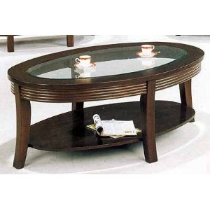 Cappucino Finish Oval Coffee Table with Glass Center