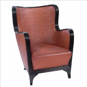 Rattan Tan Leather Wingback Chair