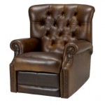Brown leather reclining armchair